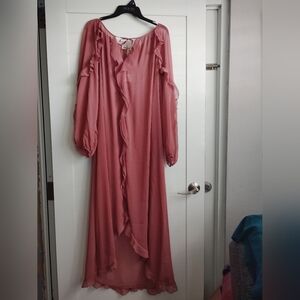 Elegant Ruffle Maxi Long Sleeve Dress in Pink, Boho, Spring Dress